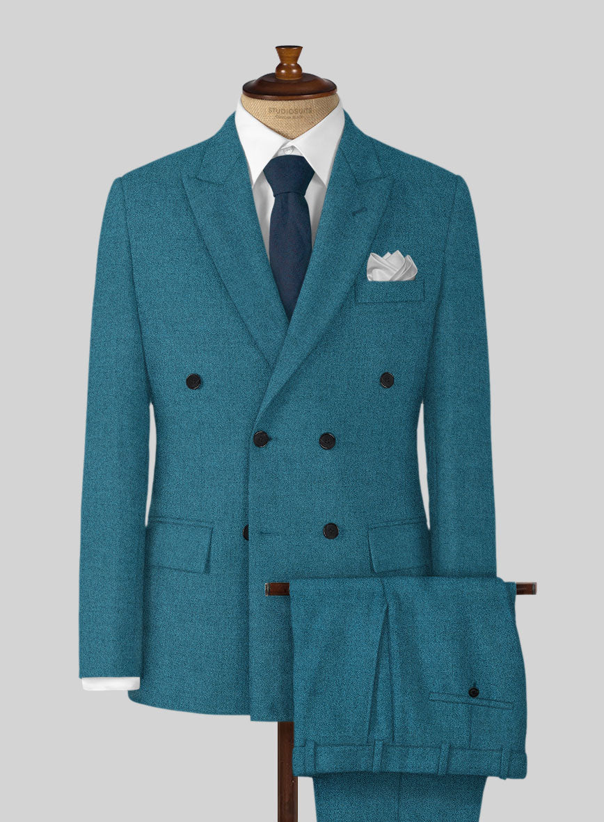 Naples Teal Blue Tweed Suit - StudioSuits