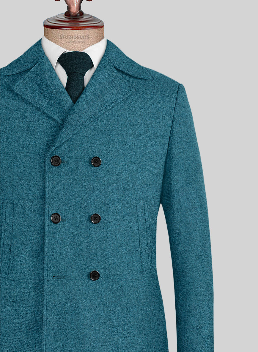 Naples Teal Blue Tweed Pea Coat - StudioSuits