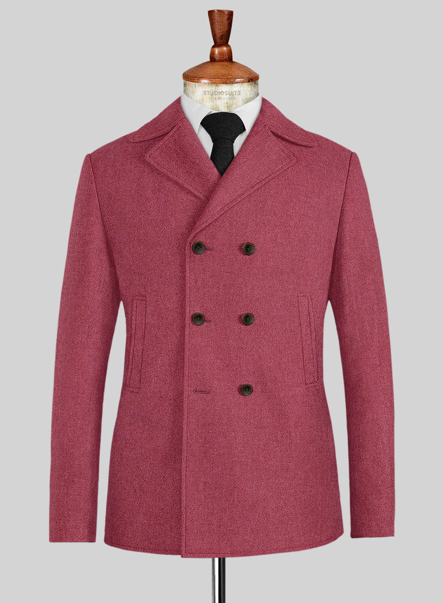 Naples Venetian Pink Tweed Pea Coat - StudioSuits