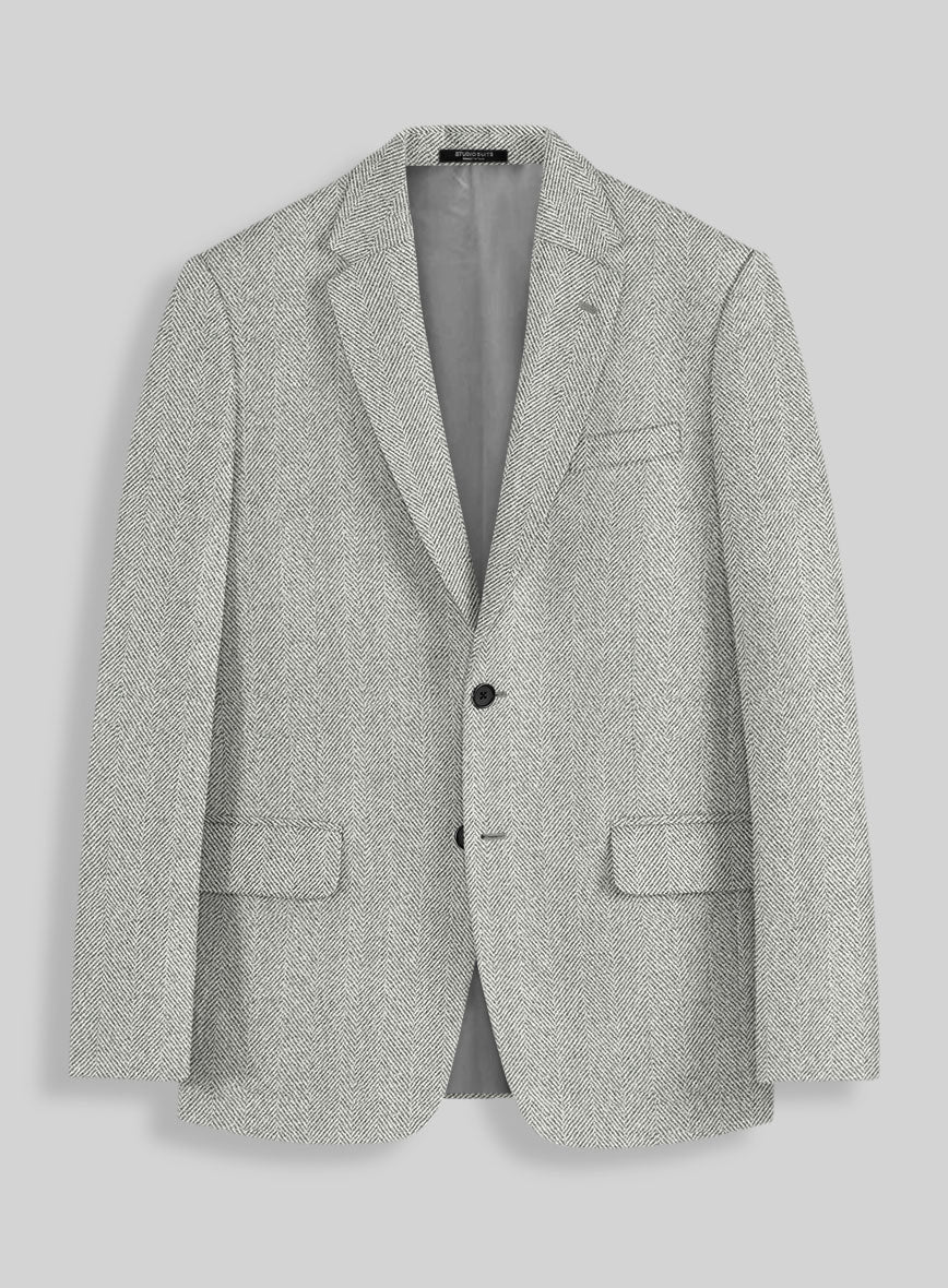 Naples Wide Herringbone Light Gray Tweed Jacket - StudioSuits