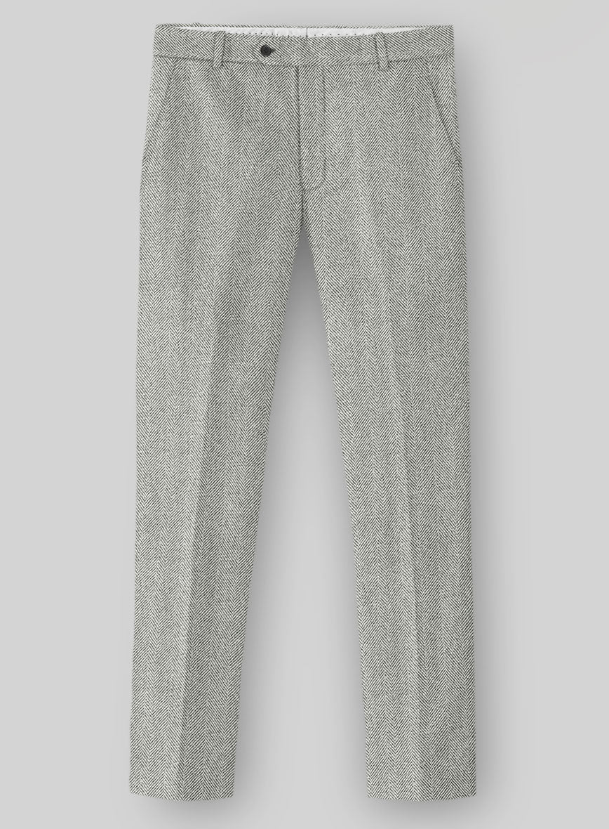 Naples Wide Herringbone Light Gray Tweed Pants - StudioSuits