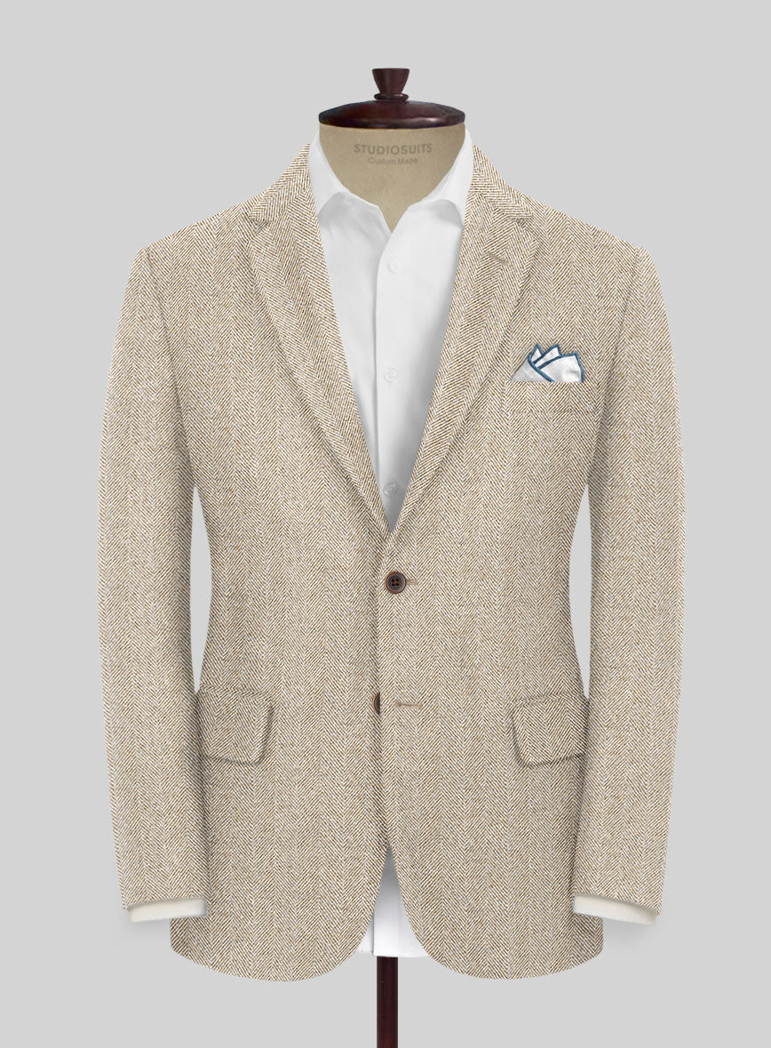 Naples Wide Herringbone Beige Tweed Jacket - StudioSuits