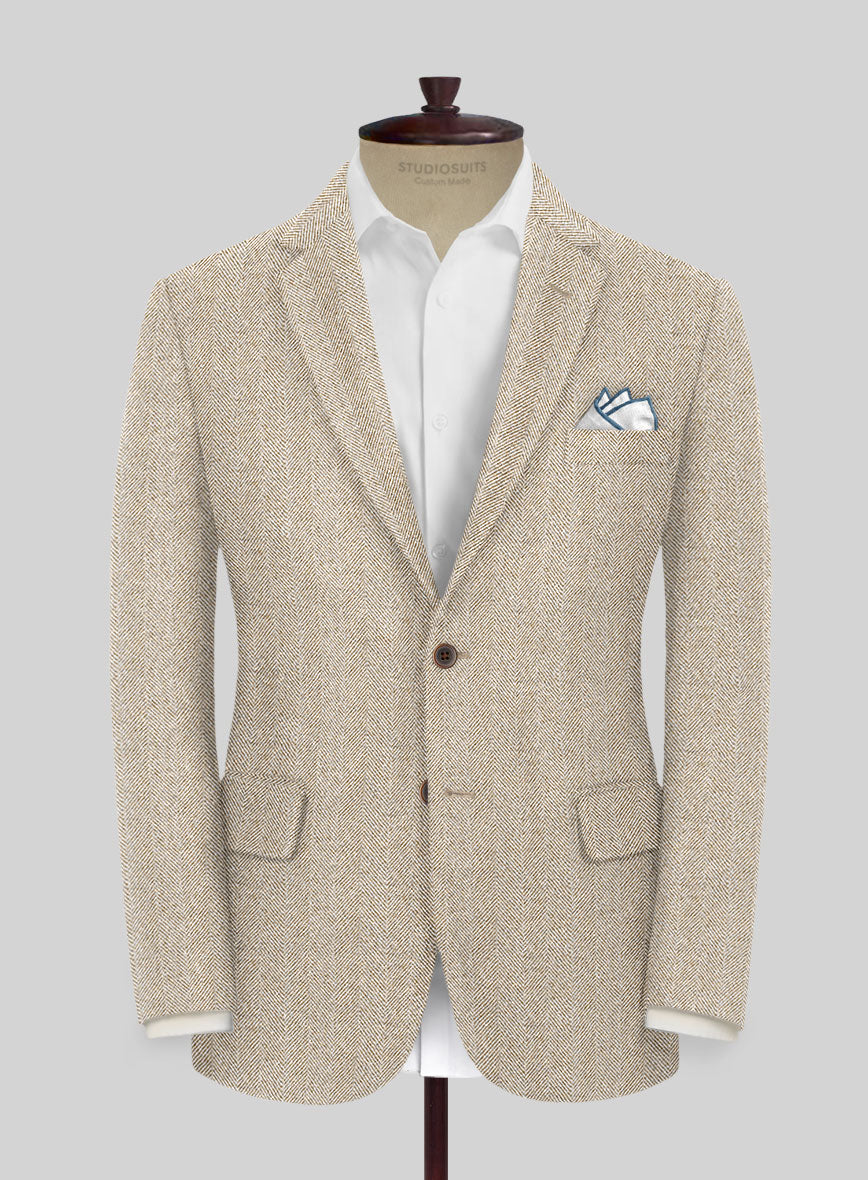 Naples Wide Herringbone Beige Tweed Suit - StudioSuits
