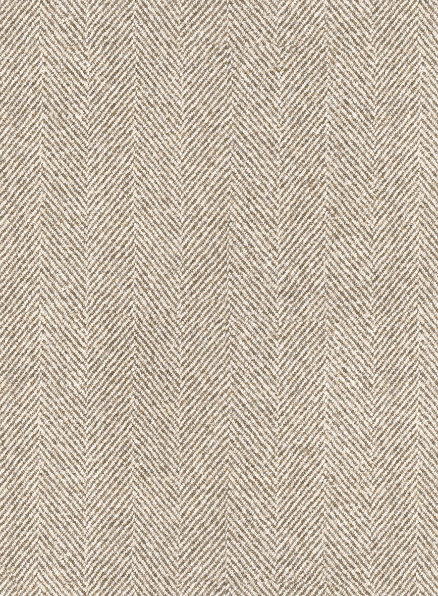 Naples Wide Herringbone Beige Tweed Pea Coat - StudioSuits