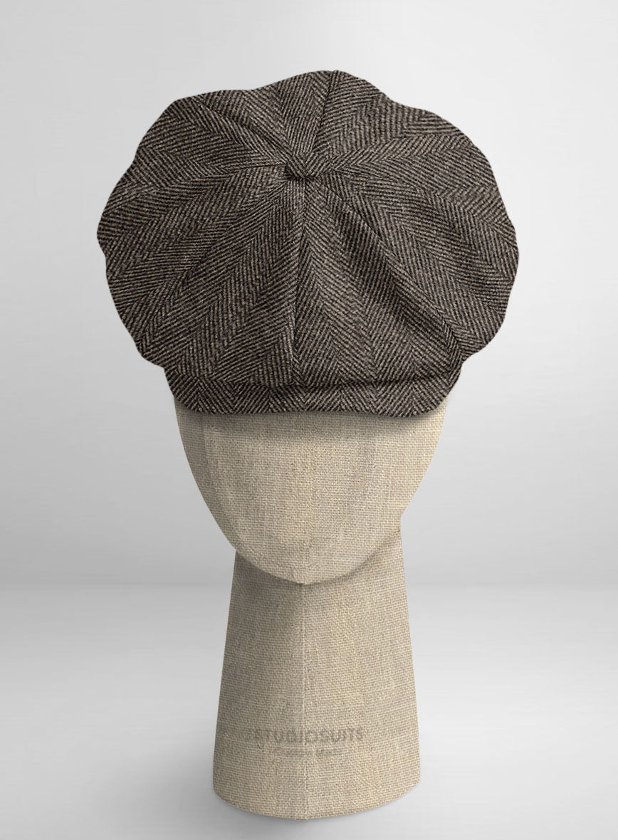 Naples Wide Herringbone Brown Tweed Newsboy Cap - StudioSuits