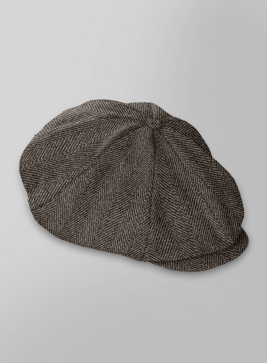 Naples Wide Herringbone Brown Tweed Newsboy Cap - StudioSuits