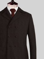 Naples Wide Herringbone Dark Brown Tweed Pea Coat - StudioSuits