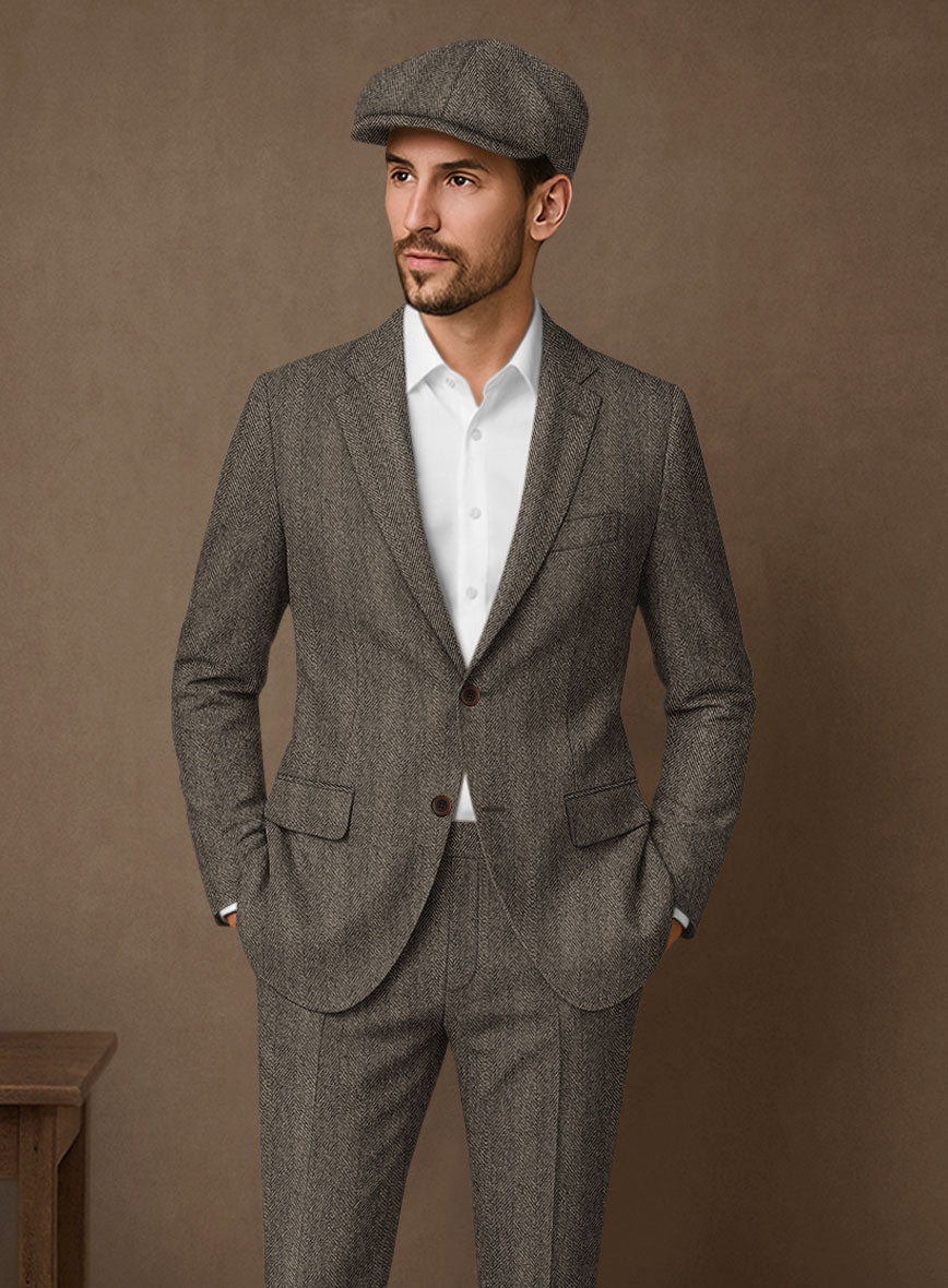 Naples Wide Herringbone Brown Tweed Suit - StudioSuits