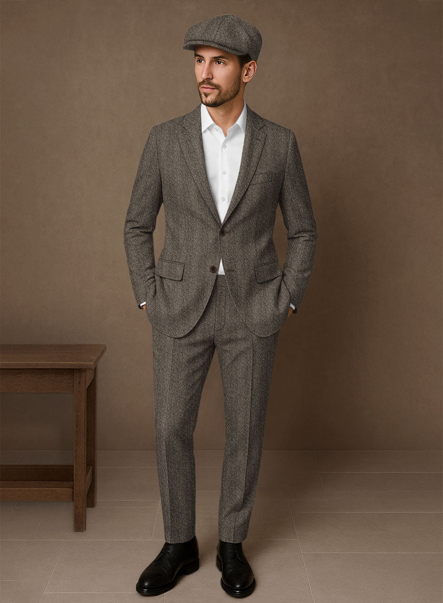 Naples Wide Herringbone Brown Tweed Suit - StudioSuits