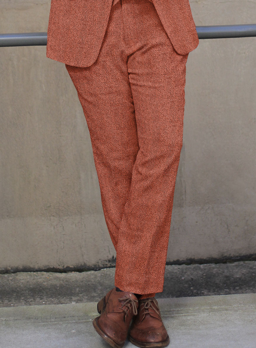 Naples Wide Herringbone Caramine Pink Tweed Pants - StudioSuits