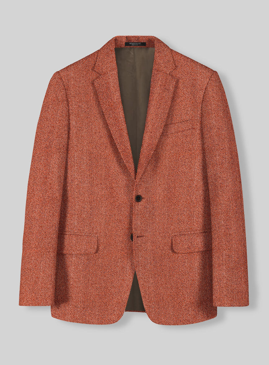 Naples Wide Herringbone Caramine Pink Tweed Jacket - StudioSuits