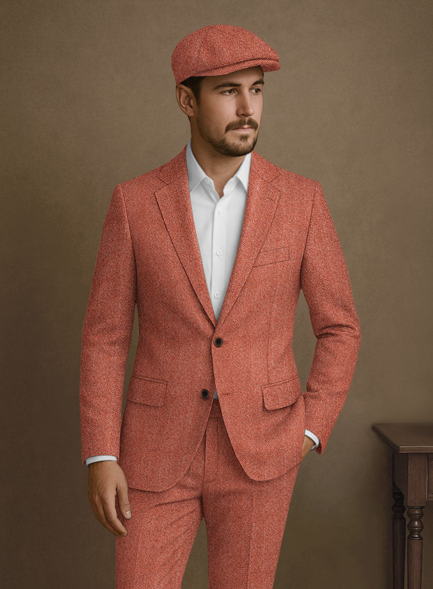 Naples Wide Herringbone Caramine Pink Tweed Jacket - StudioSuits