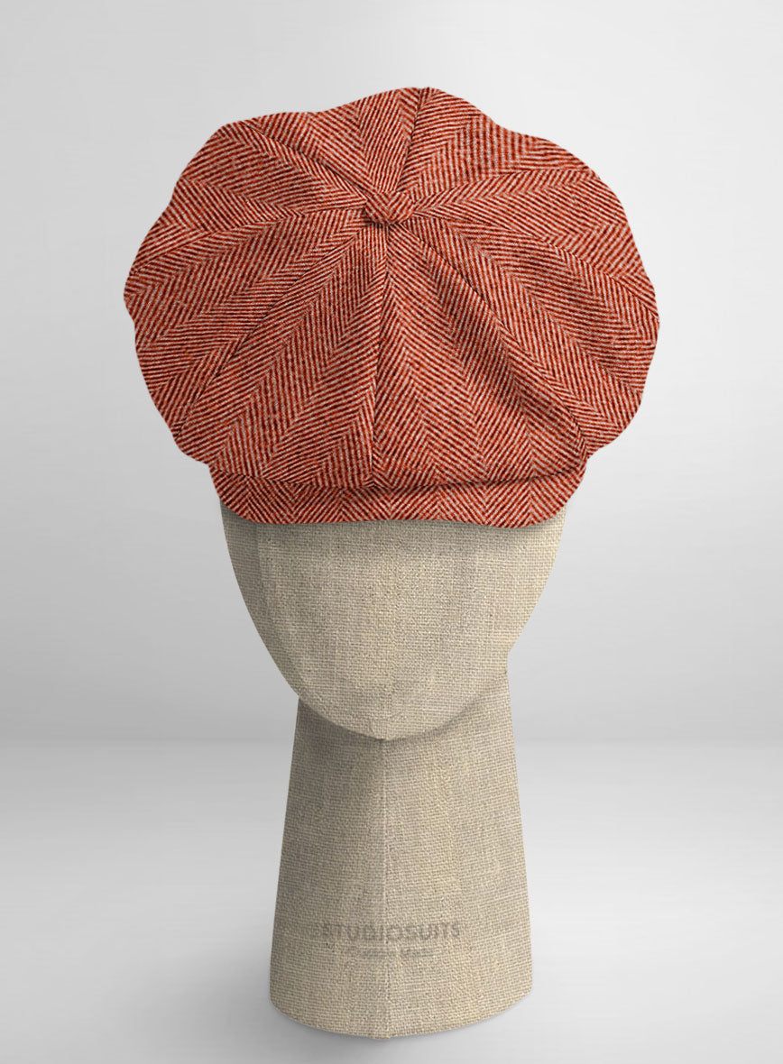 Naples wide Herringbone Carmine Pink Tweed Newsboy Cap - StudioSuits