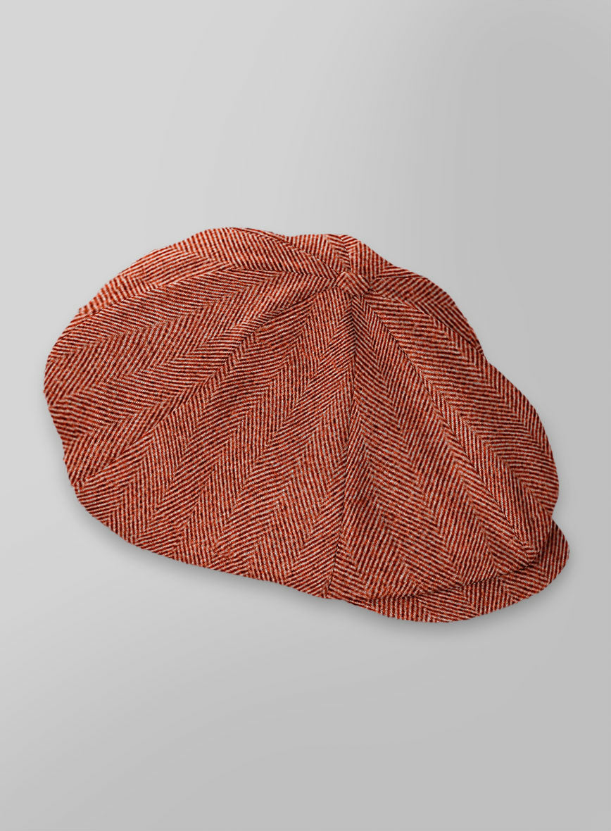 Naples wide Herringbone Carmine Pink Tweed Newsboy Cap - StudioSuits