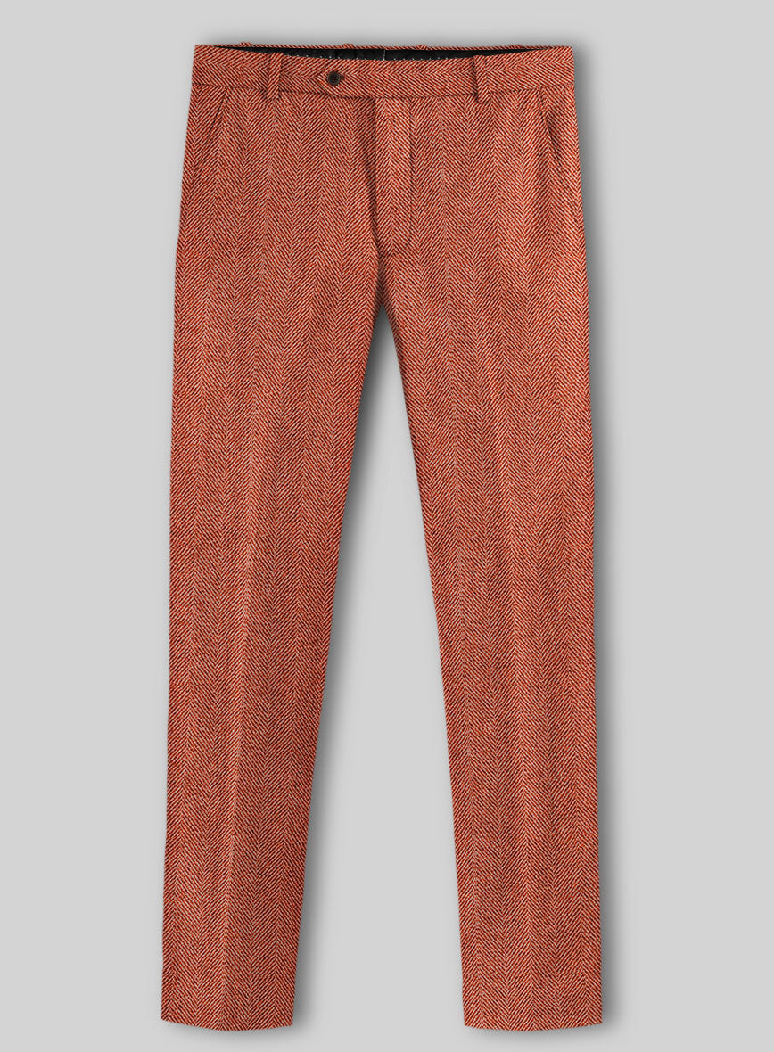 Naples Wide Herringbone Caramine Pink Tweed Pants - StudioSuits