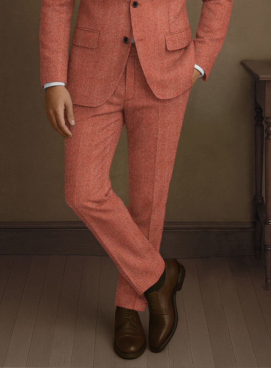 Naples Wide Herringbone Caramine Pink Tweed Pants - StudioSuits