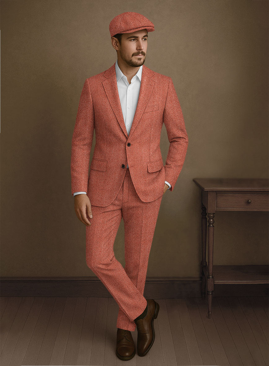 Naples Wide Herringbone Caramine Pink Tweed Suit - StudioSuits