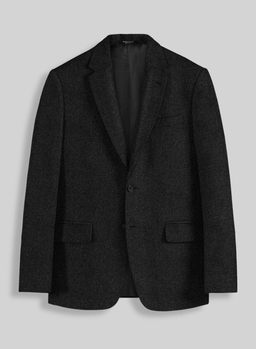 Naples Wide Herringbone Charcoal Tweed Jacket - StudioSuits