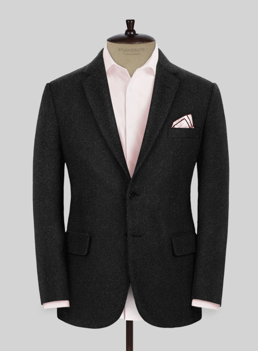 Naples Wide Herringbone Charcoal Tweed Jacket - StudioSuits