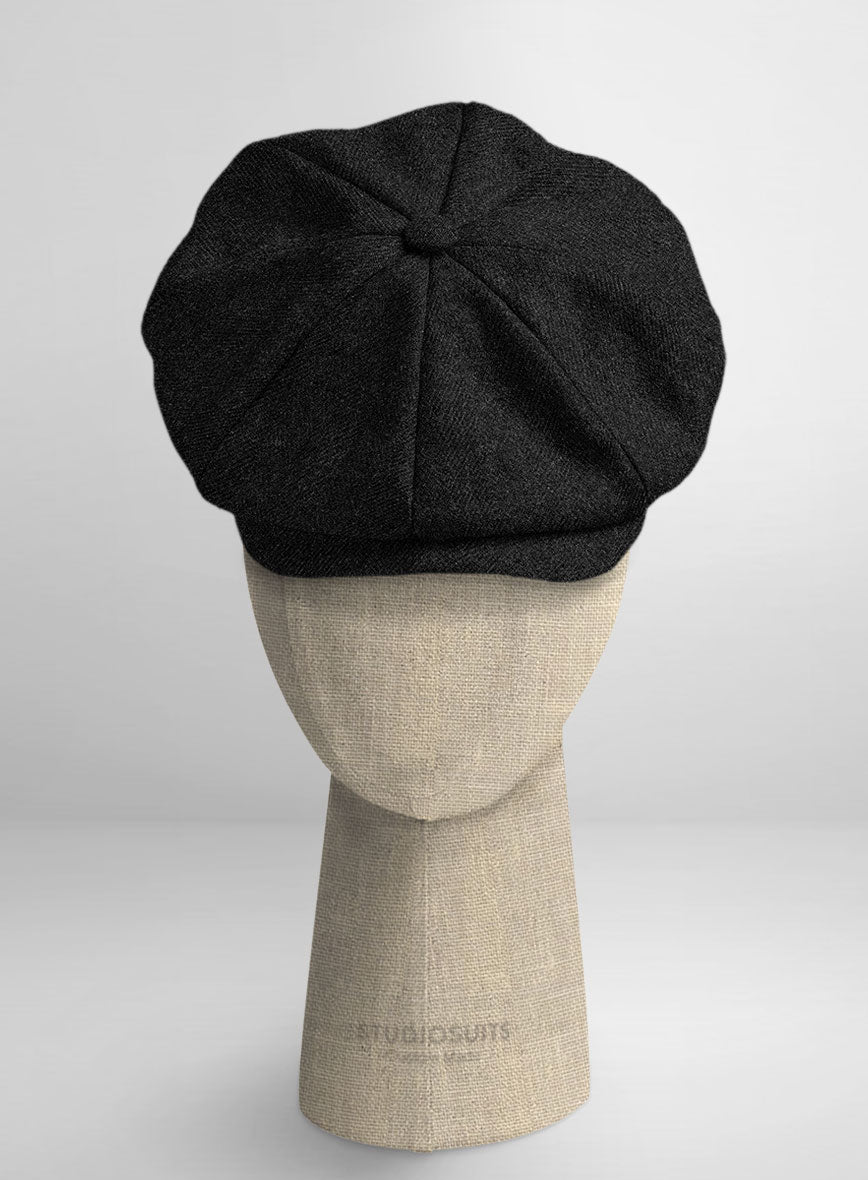 Naples wide Herringbone Charcoal Tweed Newsboy Cap - StudioSuits