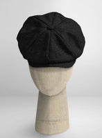 Naples wide Herringbone Charcoal Tweed Newsboy Cap - StudioSuits