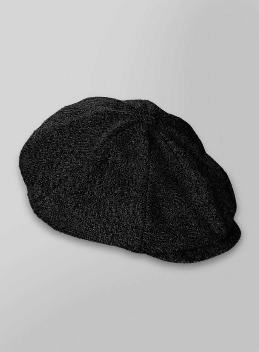 Naples wide Herringbone Charcoal Tweed Newsboy Cap - StudioSuits