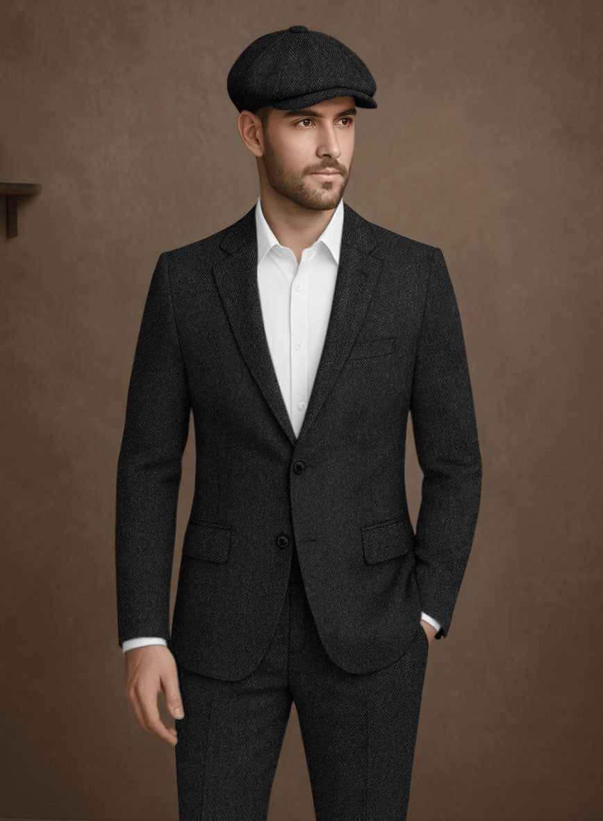 Naples Wide Herringbone Charcoal Tweed Suit - StudioSuits