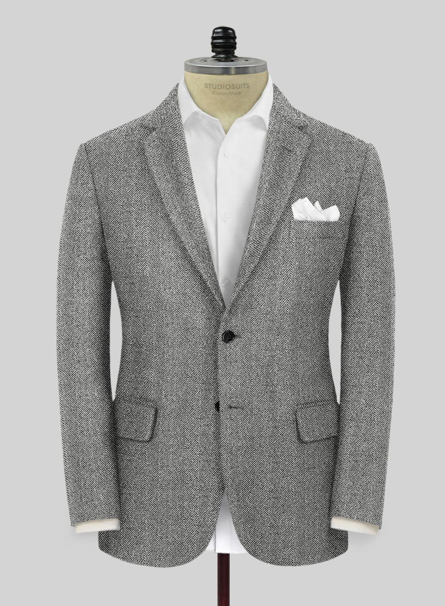 Naples Wide Herringbone Gray Tweed Jacket - StudioSuits