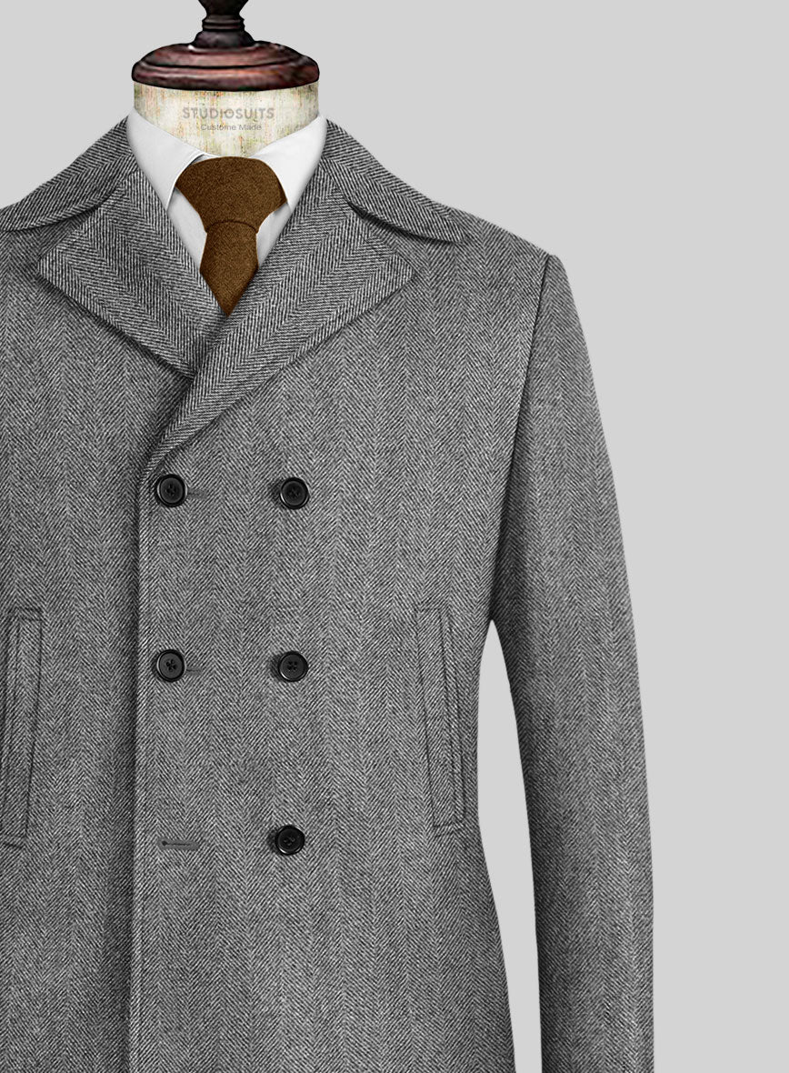 Naples Wide Herringbone Gray Tweed Pea Coat – StudioSuits