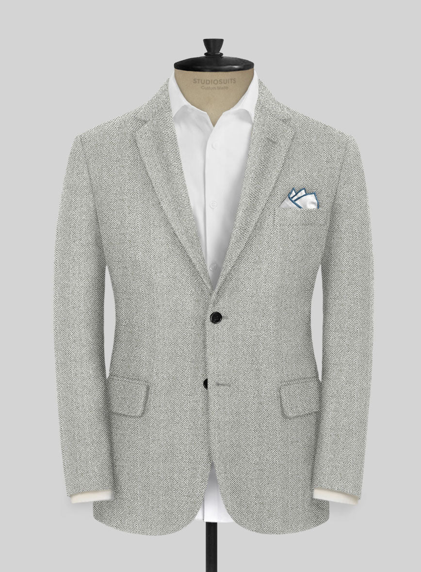 Naples Wide Herringbone Light Gray Tweed Jacket - StudioSuits