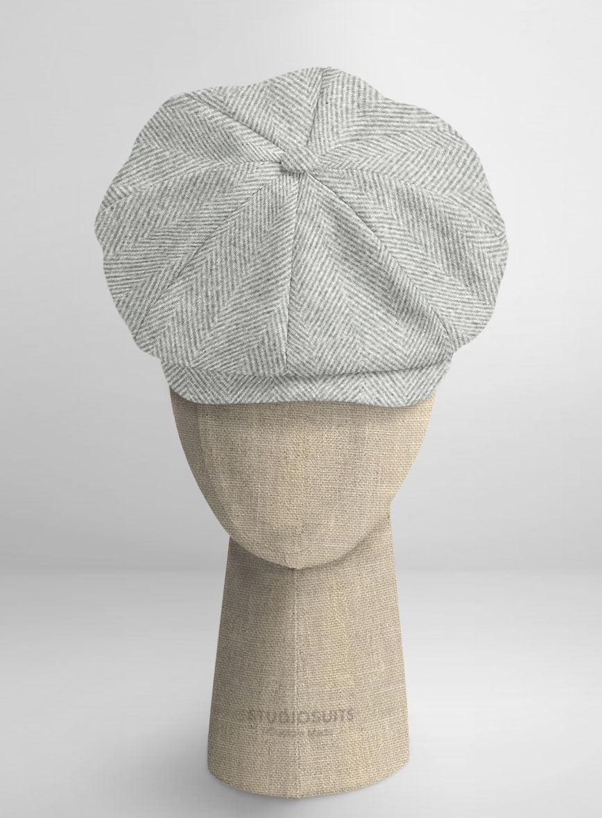 Naples Wide Herringbone Light Gray Tweed Newsboy Cap - StudioSuits