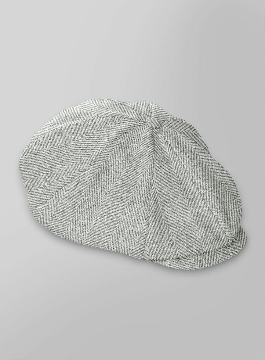 Naples Wide Herringbone Light Gray Tweed Newsboy Cap - StudioSuits