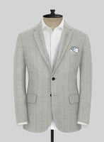 Naples Wide Herringbone Light Gray Tweed Suit - StudioSuits