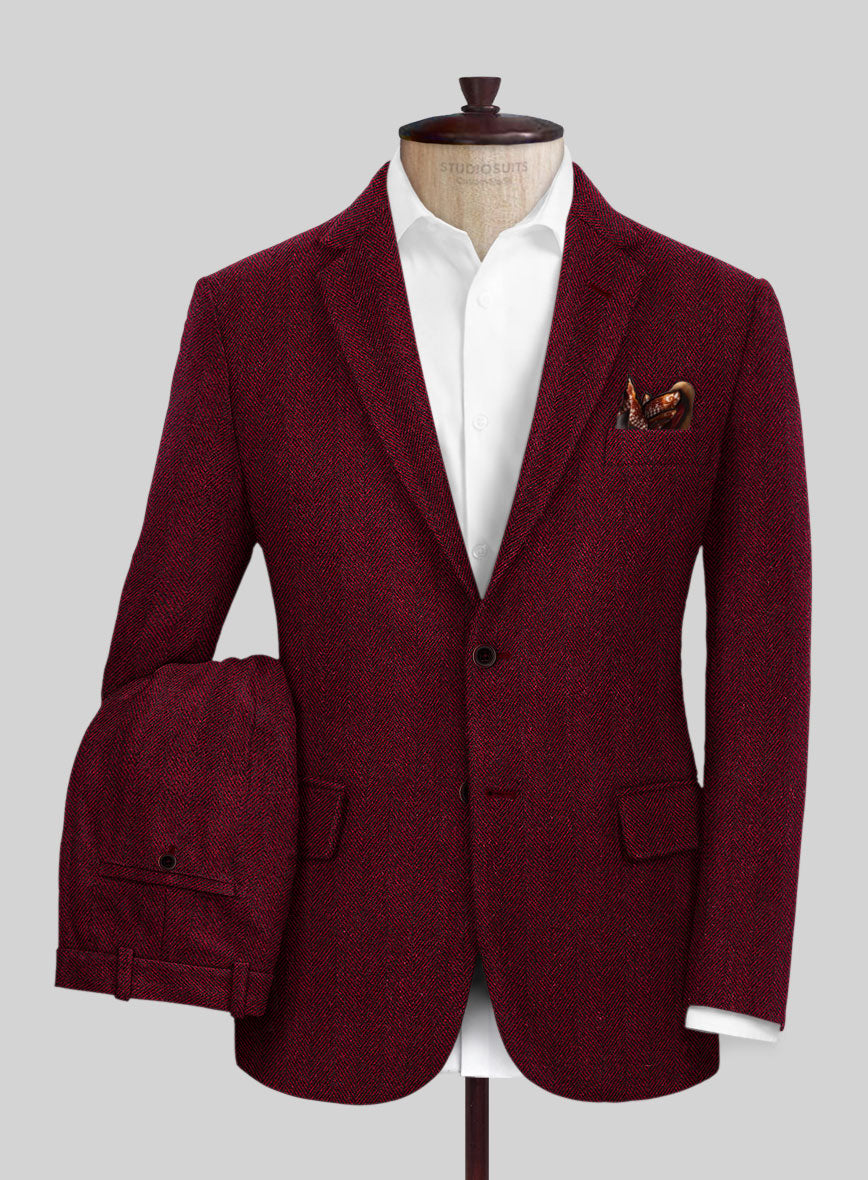 Naples Wide Herringbone Mahogany Tweed Suit - StudioSuits