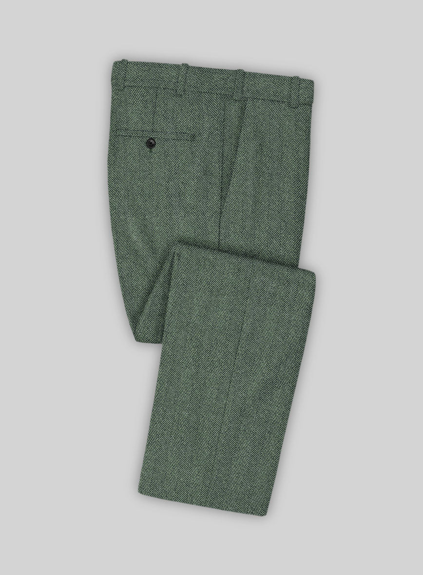 Naples Wide Herringbone Sage Green Tweed Pants - StudioSuits