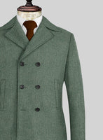 Naples Wide Herringbone Sage Green Tweed Pea Coat - StudioSuits