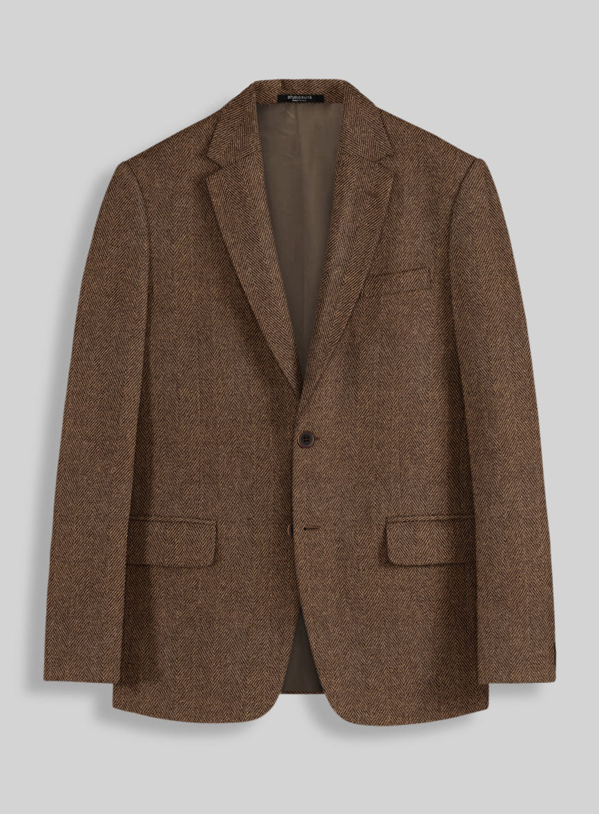 Naples Wide Herringbone Tan Tweed Jacket - StudioSuits