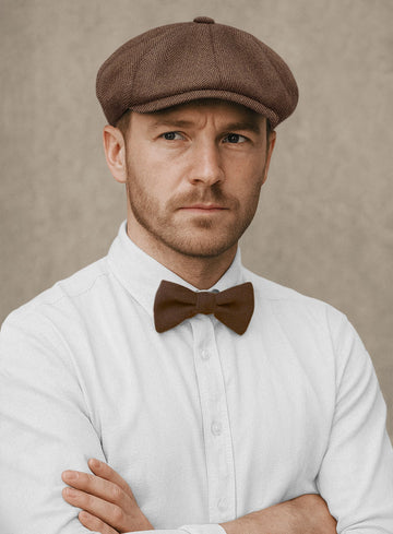 Naples Wide Herringbone Tan Tweed Newsboy Cap - StudioSuits