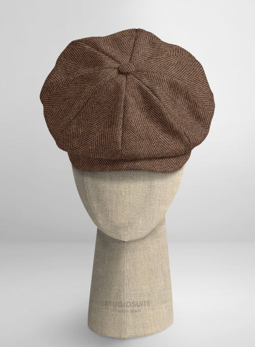 Naples Wide Herringbone Tan Tweed Newsboy Cap - StudioSuits