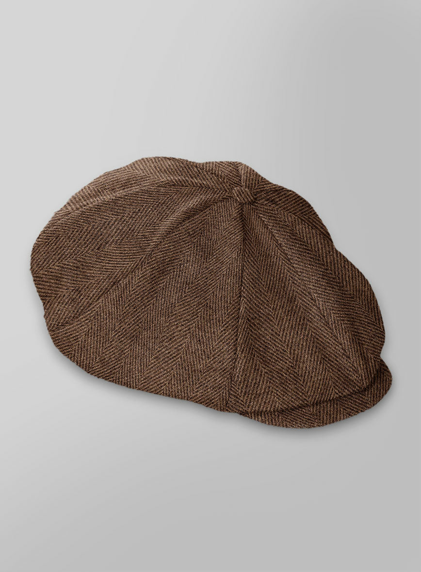Naples Wide Herringbone Tan Tweed Newsboy Cap - StudioSuits