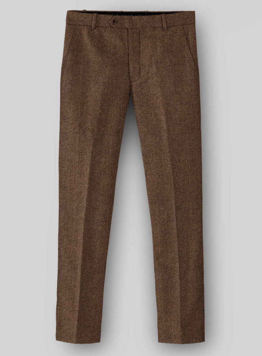 Naples Wide Herringbone Tan Tweed Pants - StudioSuits