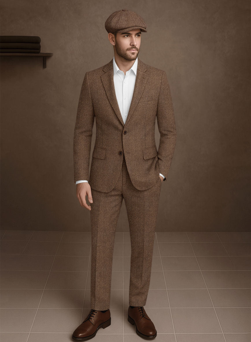 Naples Wide Herringbone Tan Tweed Suit - StudioSuits