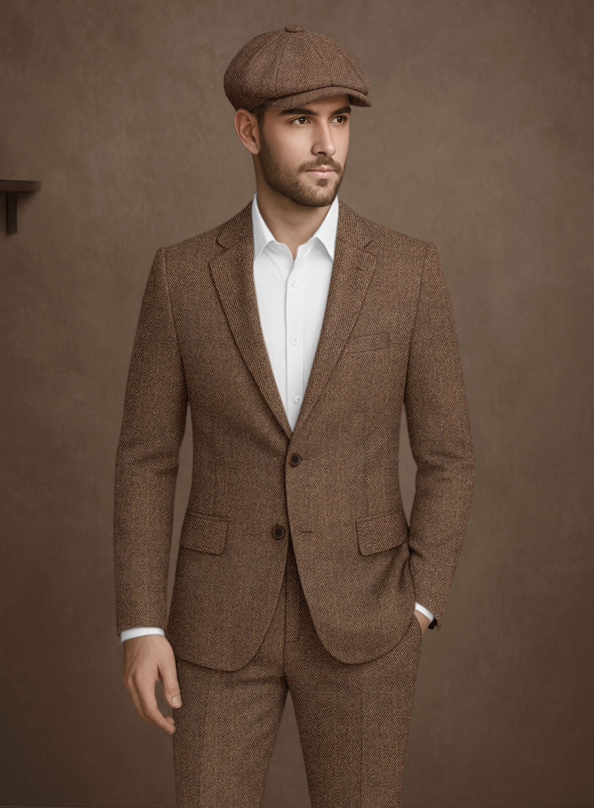 Naples Wide Herringbone Tan Tweed Suit - StudioSuits