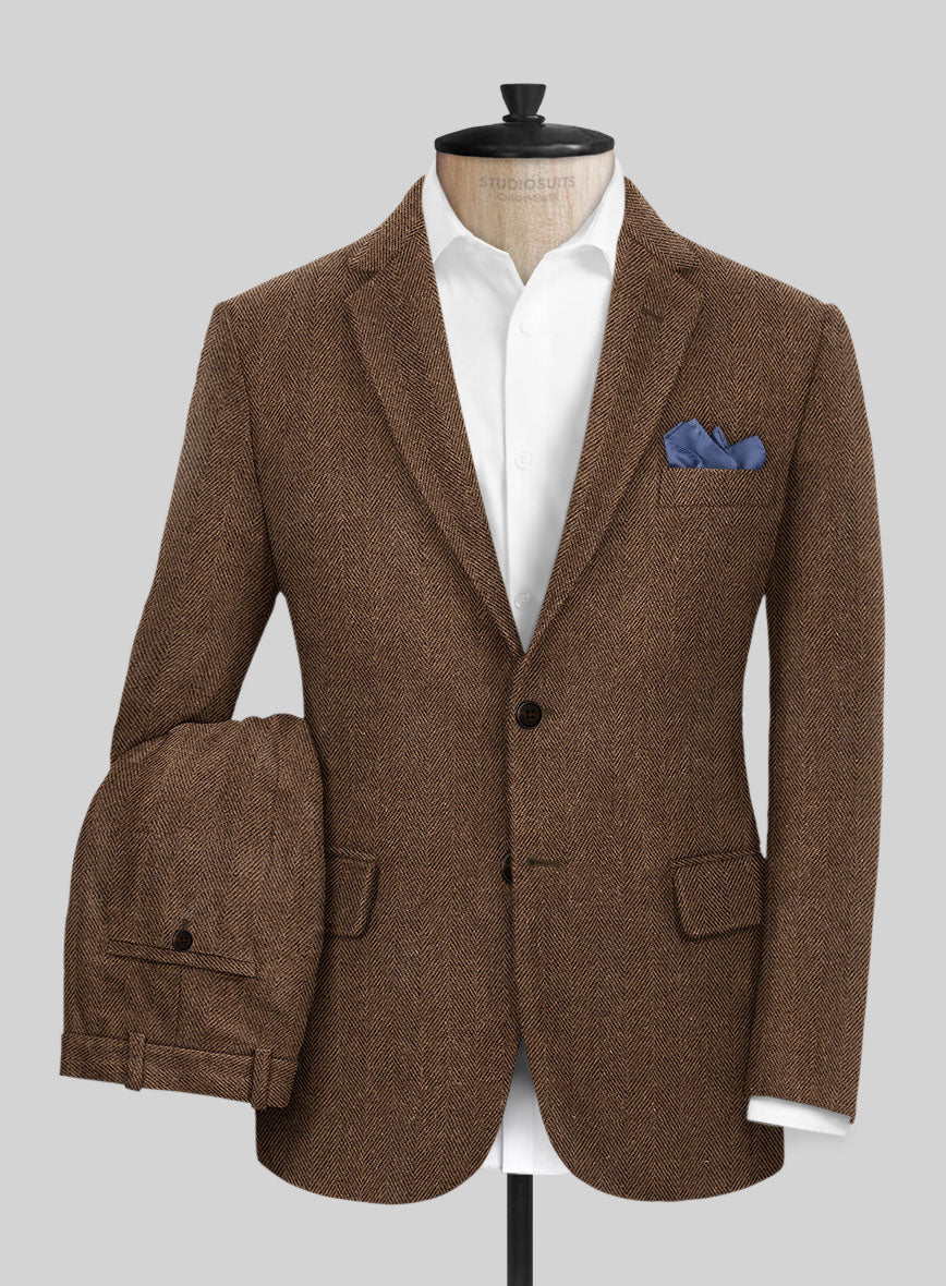Naples Wide Herringbone Tan Tweed Suit - StudioSuits