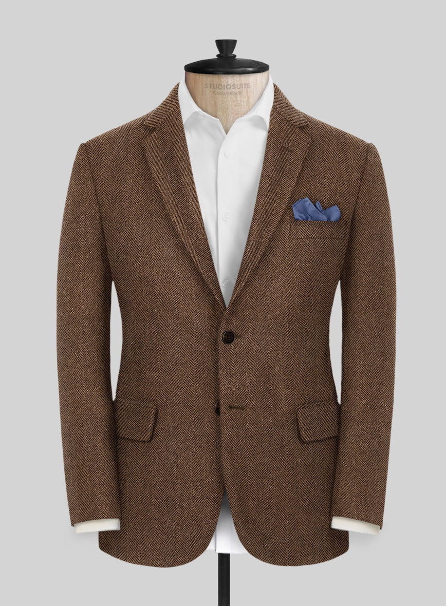 Naples Wide Herringbone Tan Tweed Suit - StudioSuits