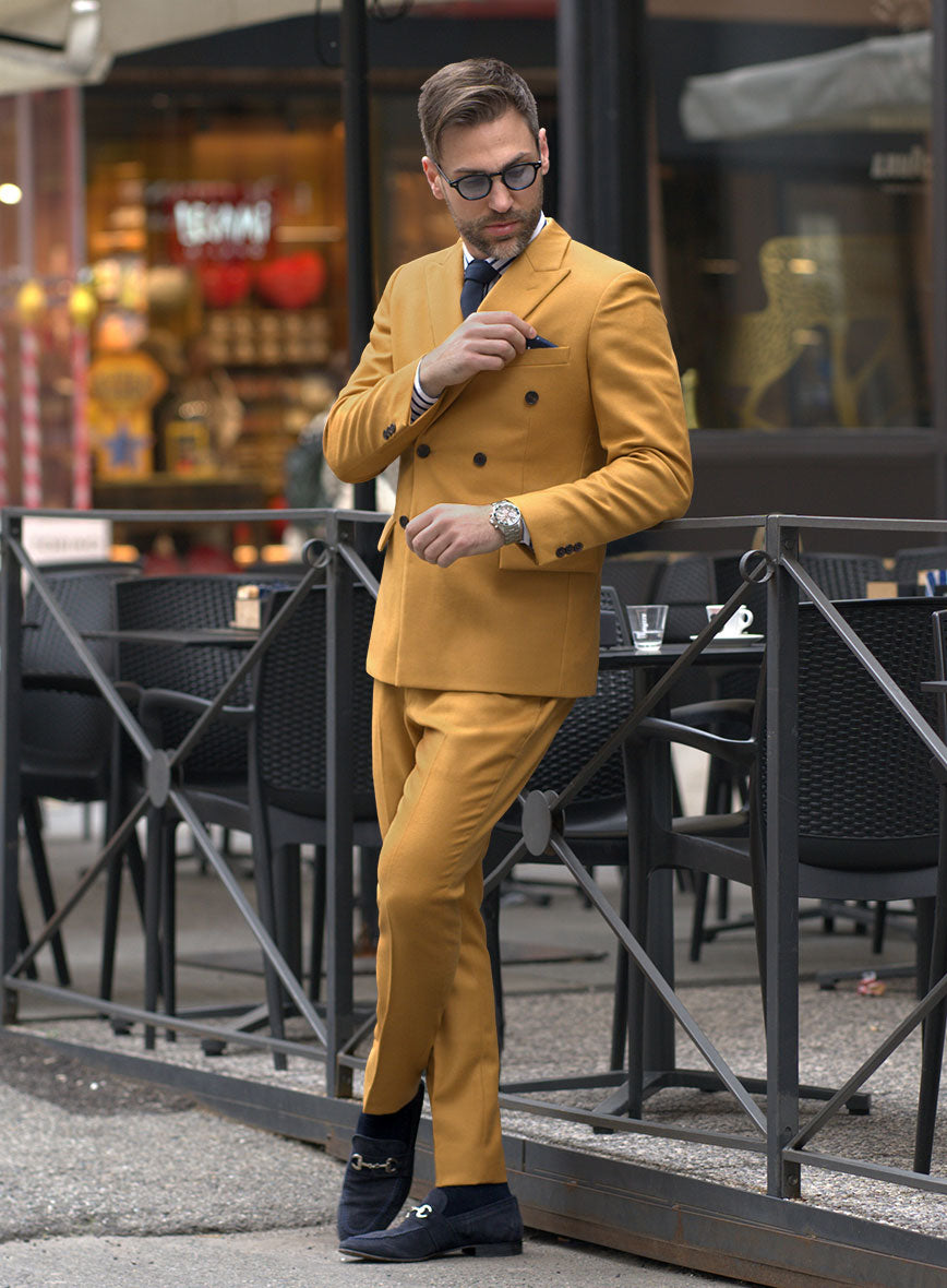 Lapel Suits Yellow Double Breasted Suit Men's 2-Piece Retro Style