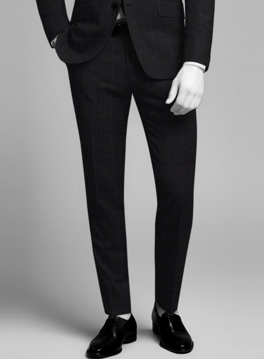 Napolean Artici Windowpane Charcoal Wool Pants - StudioSuits
