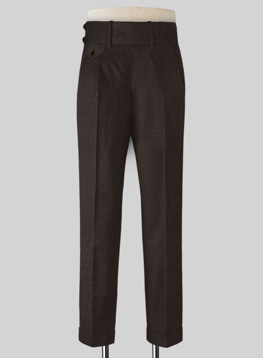Napolean Dark Brown Double Gurkha Wool Trousers - StudioSuits