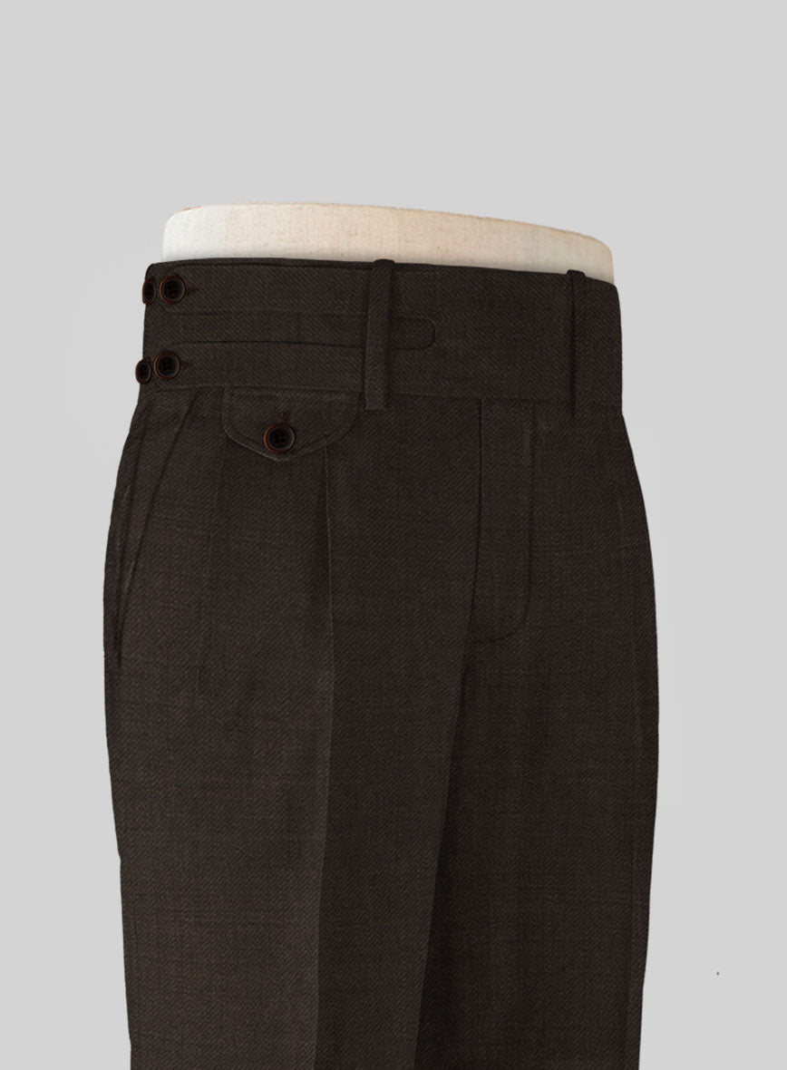Napolean Dark Brown Double Gurkha Wool Trousers - StudioSuits