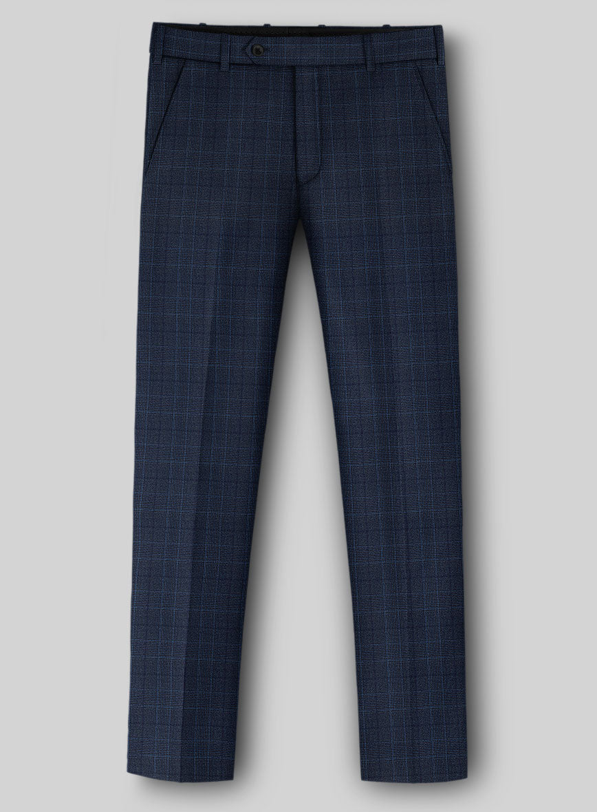 Napolean Porter Prince Of Wales Blue Wool Pants - StudioSuits